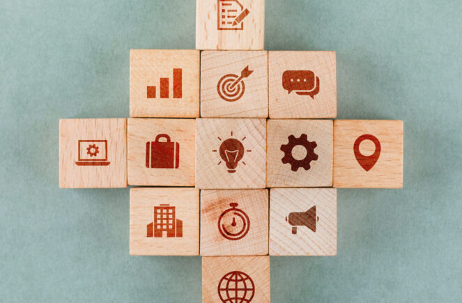 Business Strategy Concept With Wooden Blocks With Icons